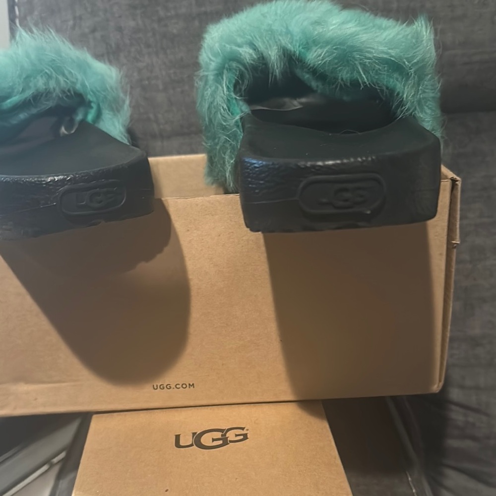 UGG Fluffy Slide Sandals in Teal - Picture 3 of 3